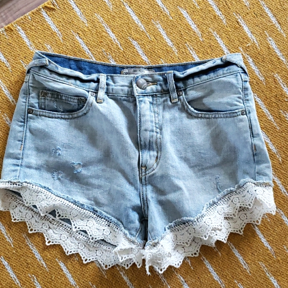 Free People Lacey Denim Distressed Shorts-24